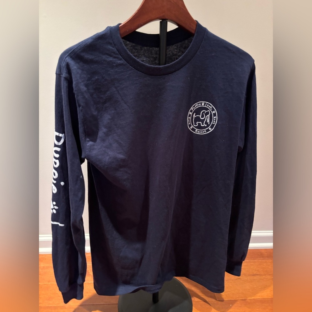 Puppie Love Long Sleeve Dog Graphic Tee Navy Blue Size Small
